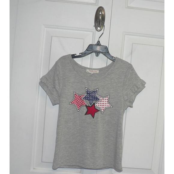Truly Me Girls Short Ruffle Sleeve Red White & Blue Stars T-Shirt in Grey 6X $36 - Picture 1 of 3